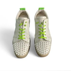 Christian Louboutin White and Green Spiked Sneakers